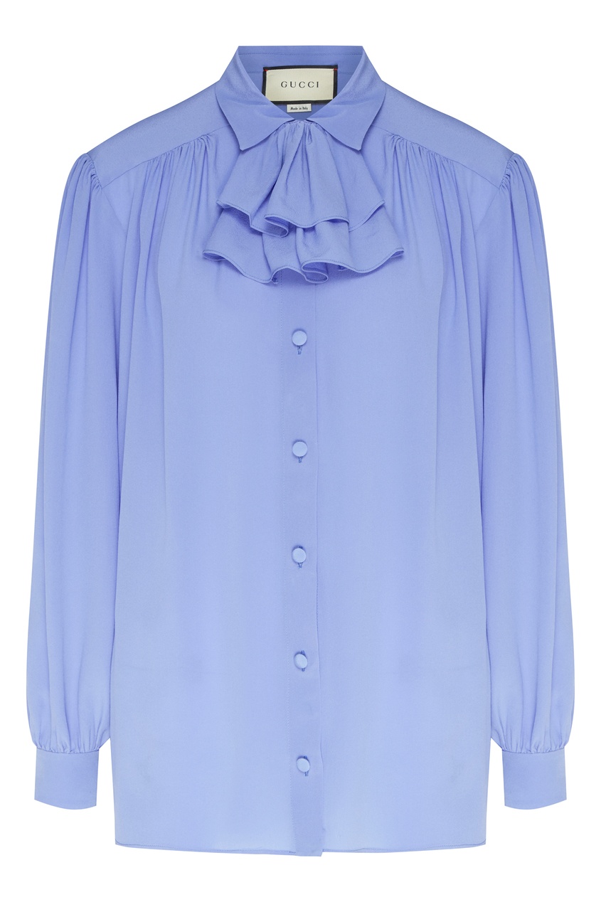 фото Сиреневая шелковая блуза с жабо gucci