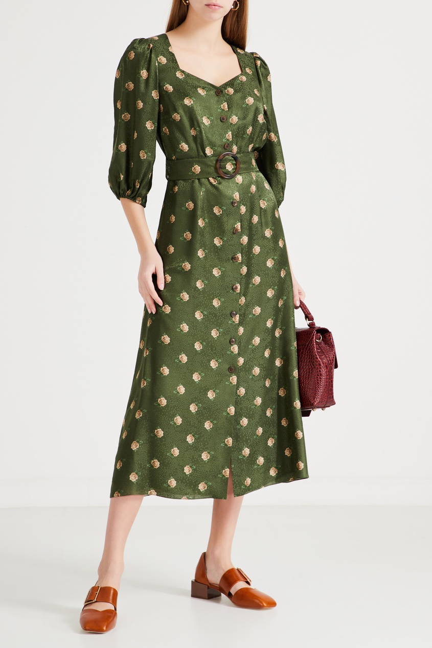 фото Зеленое платье миди с цветочным принтом alena akhmadullina