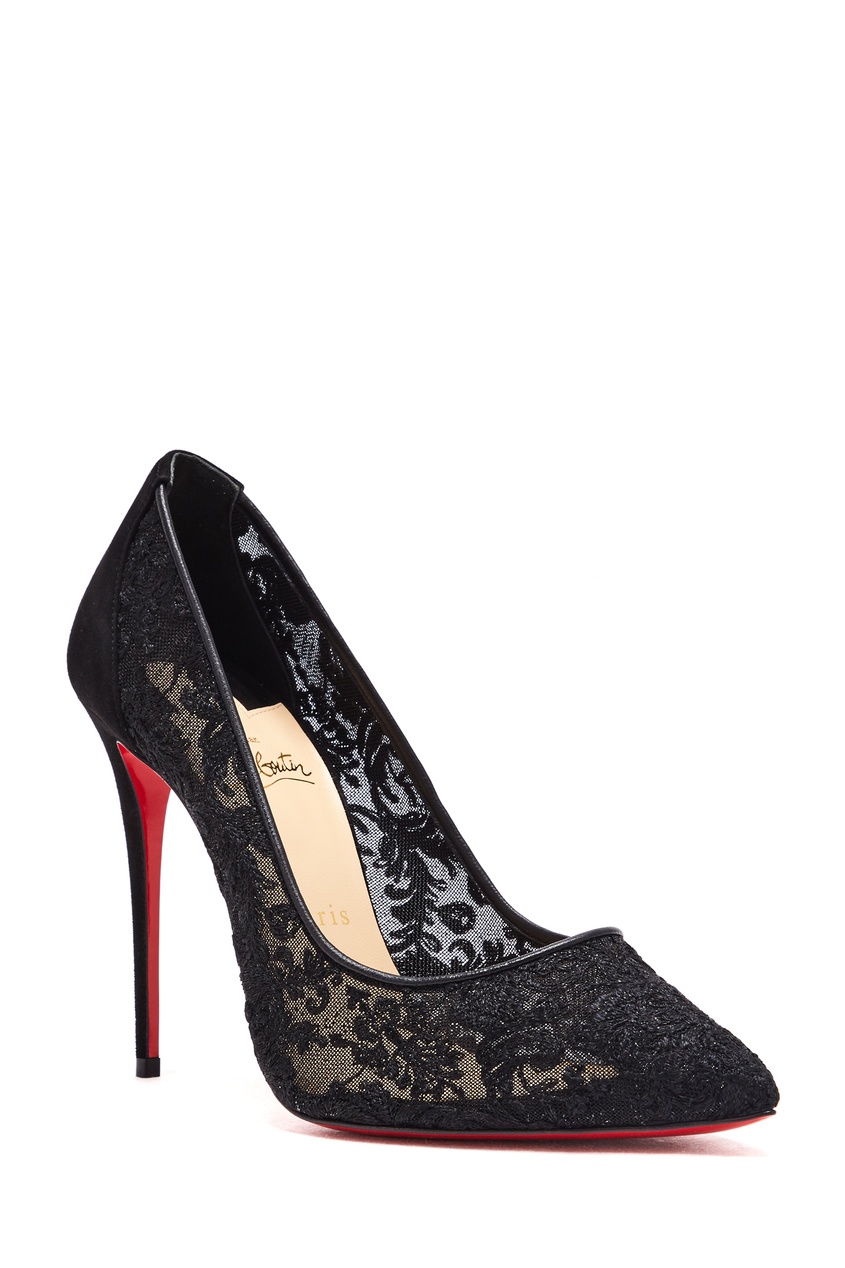 фото Черные кружевные туфли follies lace 100 christian louboutin