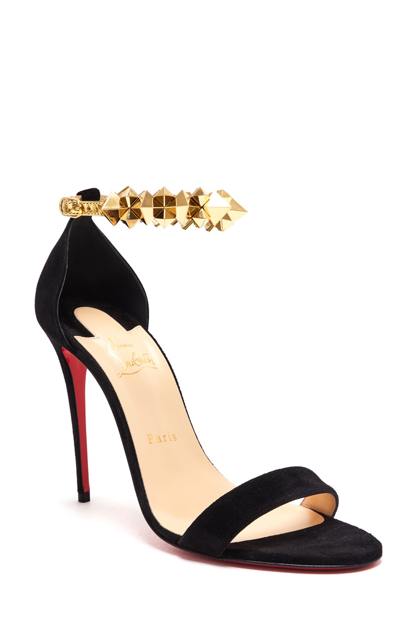 фото Черные босоножки с золотистыми шипами planetava 100 christian louboutin