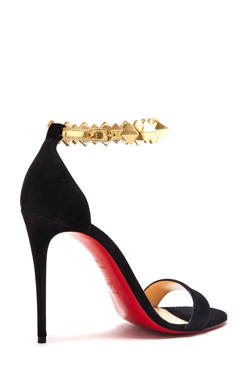 фото Черные босоножки с золотистыми шипами planetava 100 christian louboutin