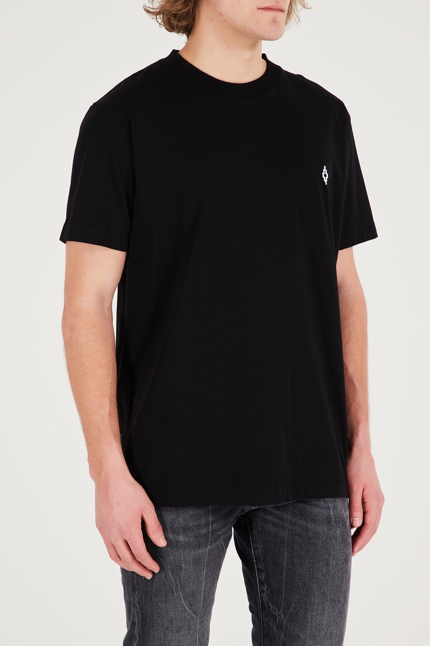 фото Черная футболка с вышитым логотипом marcelo burlon