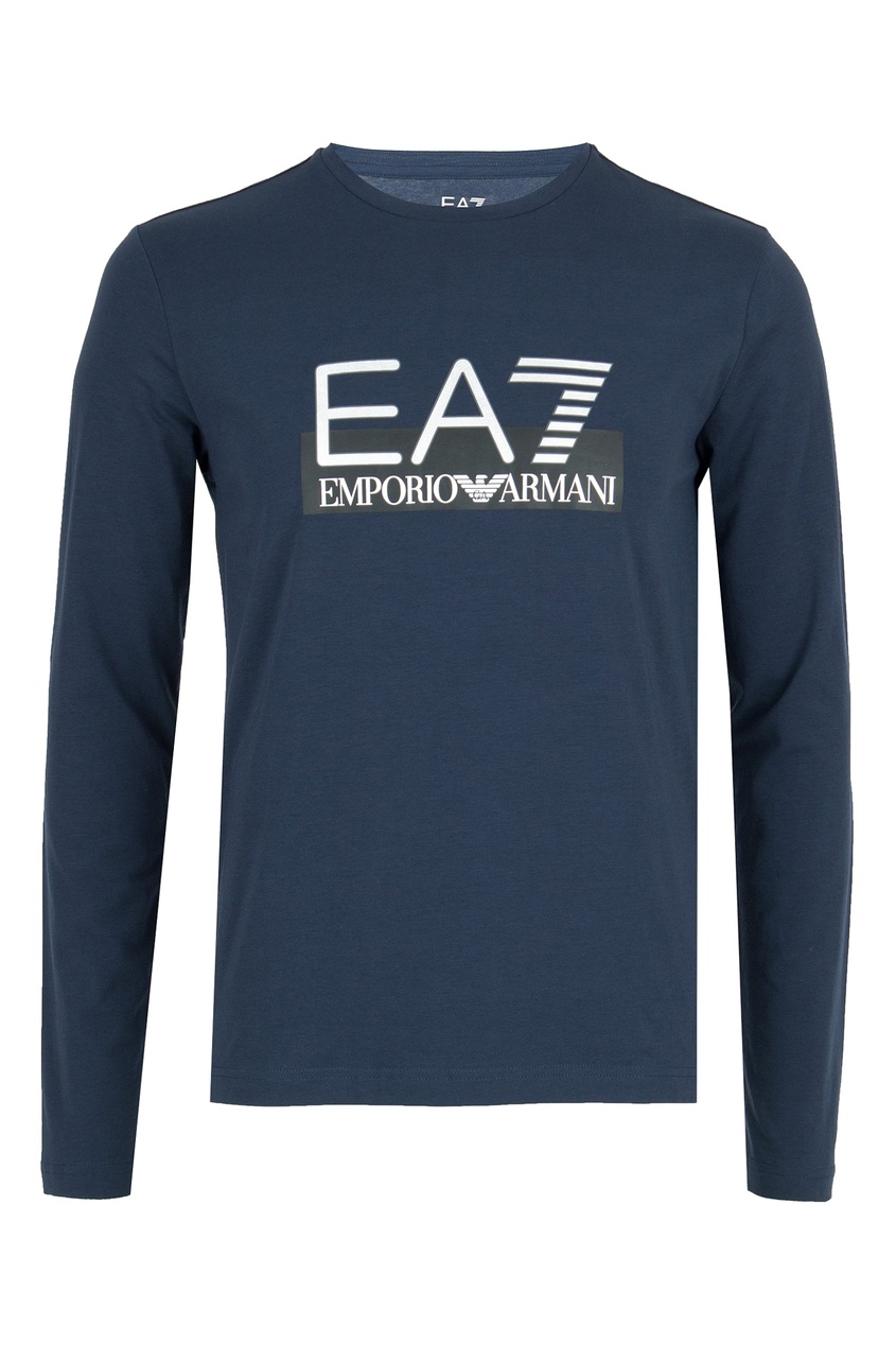 фото Синий лонгслив с логотипом ea7