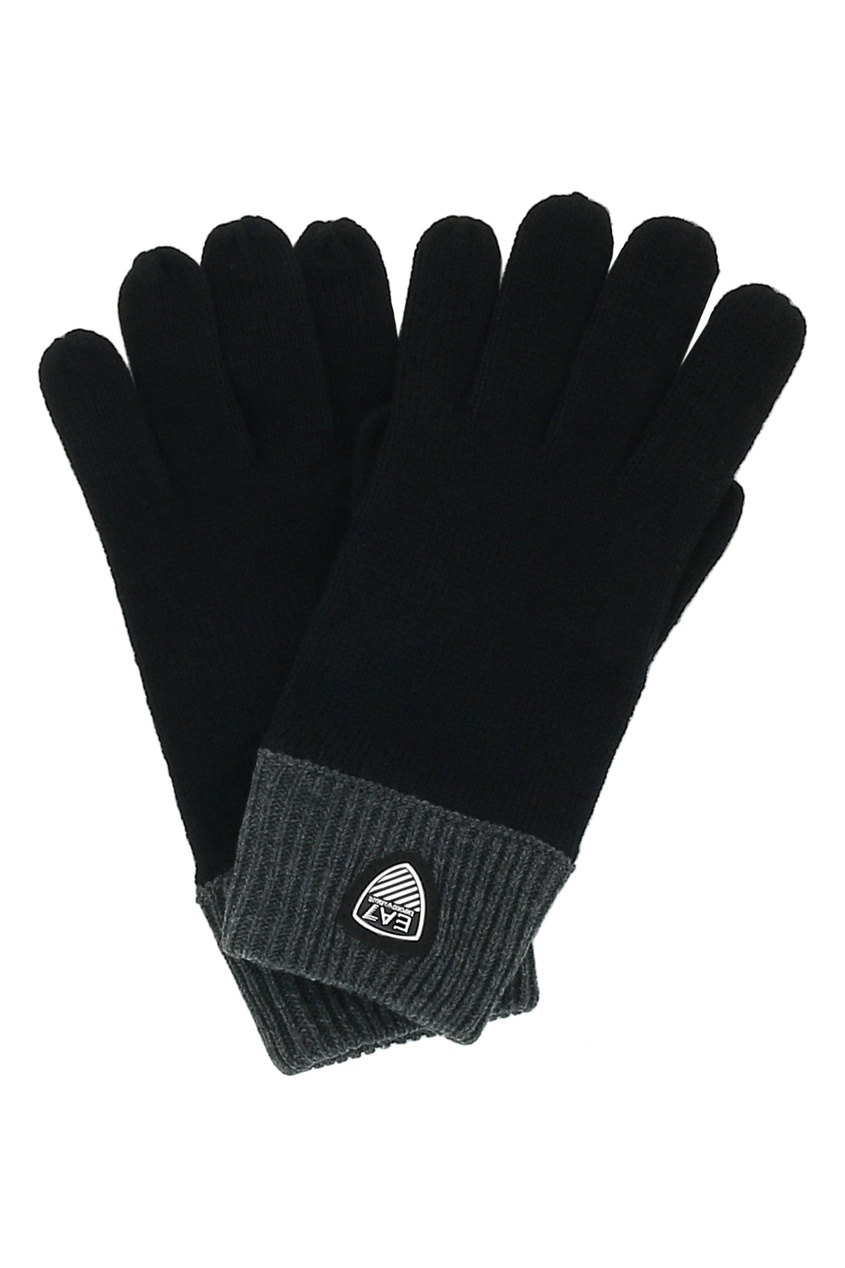 фото Черные перчатки с серыми манжетами ea7