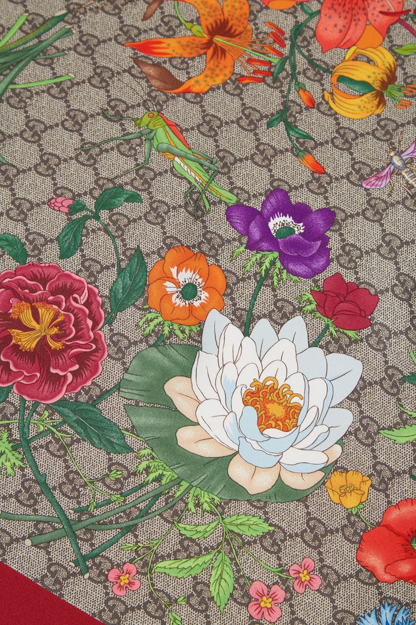 фото Шелковый платок с цветочным принтом gucci