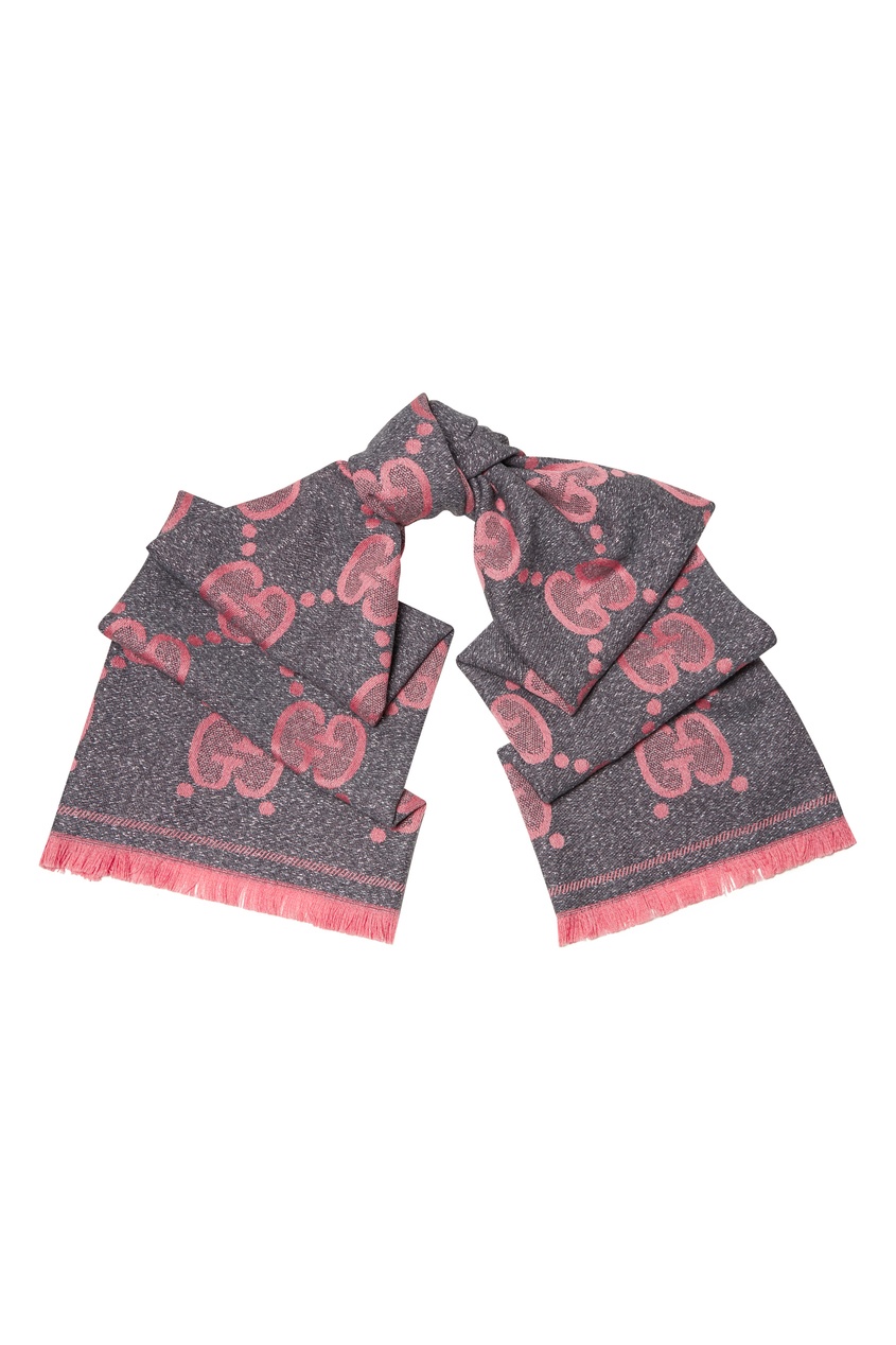 фото Серо-розовый шарф с монограммами gucci