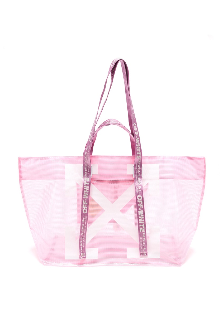 фото Полупрозрачная розовая сумка с логотипом arrows off-white