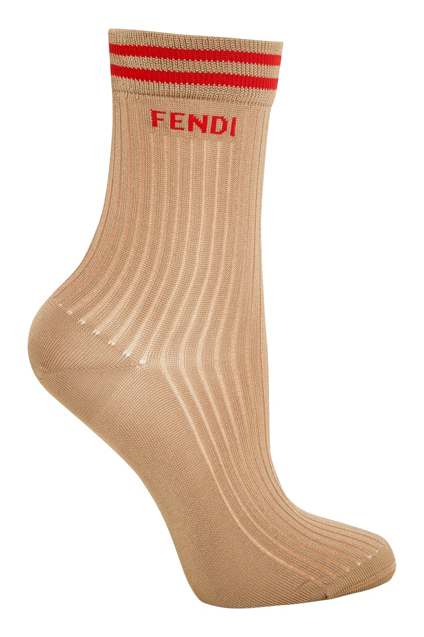 фото Бежевые носки с красной отделкой fendi