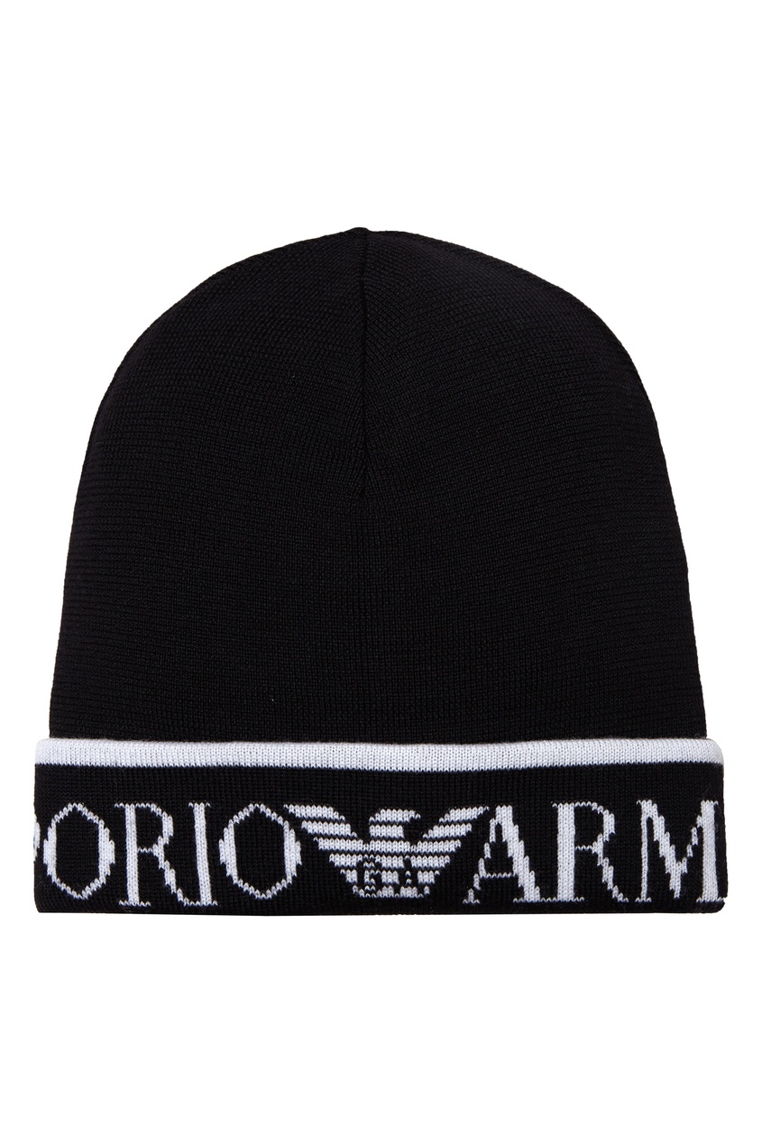 фото Черная шапка с белым логотипом emporio armani