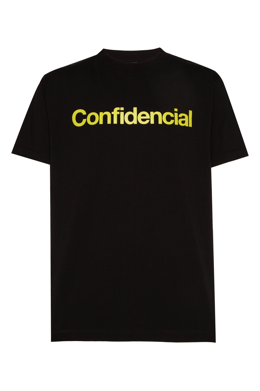 фото Черная футболка с надписью confidencial marcelo burlon