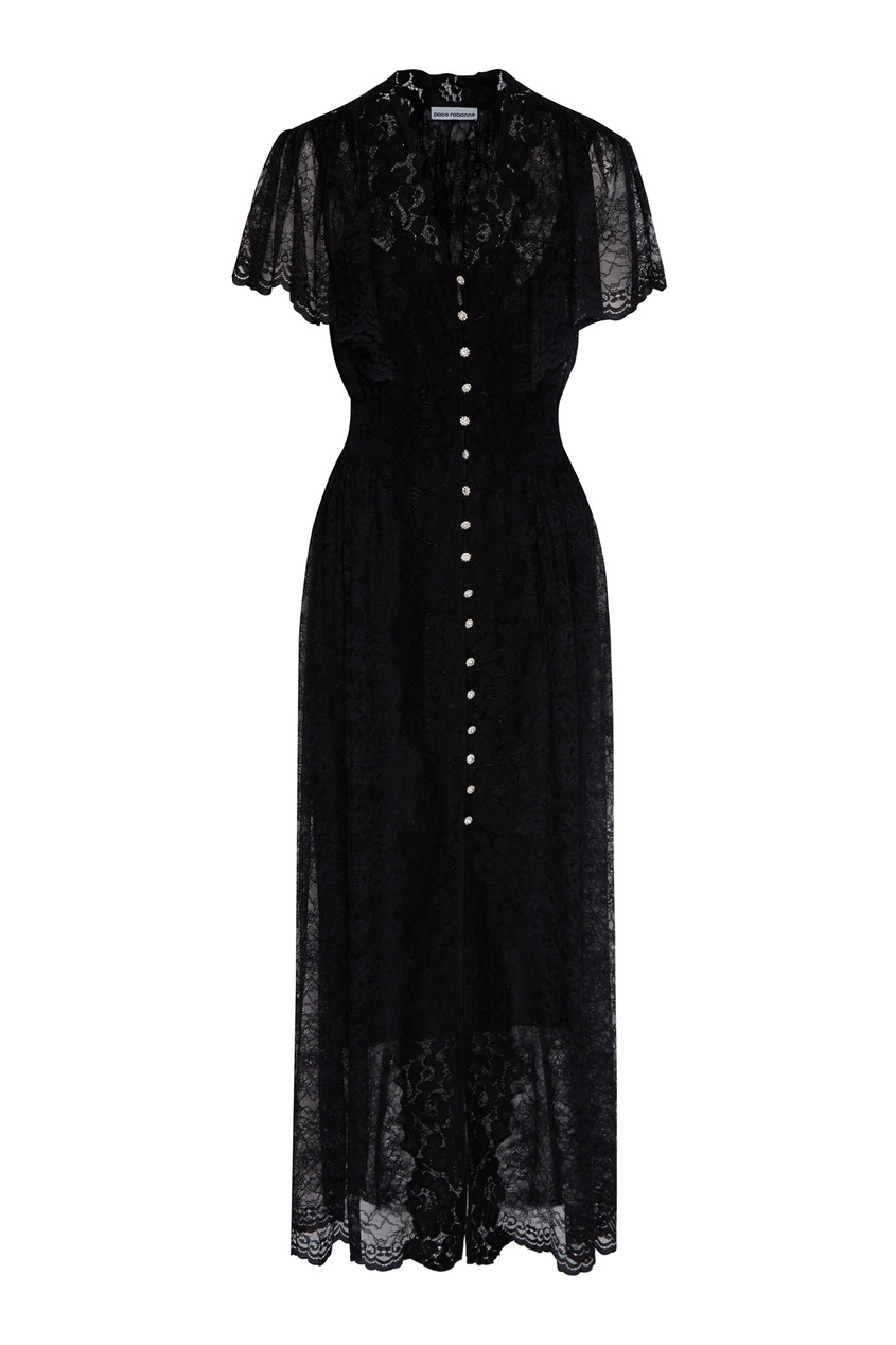фото Черное кружевное платье миди paco rabanne