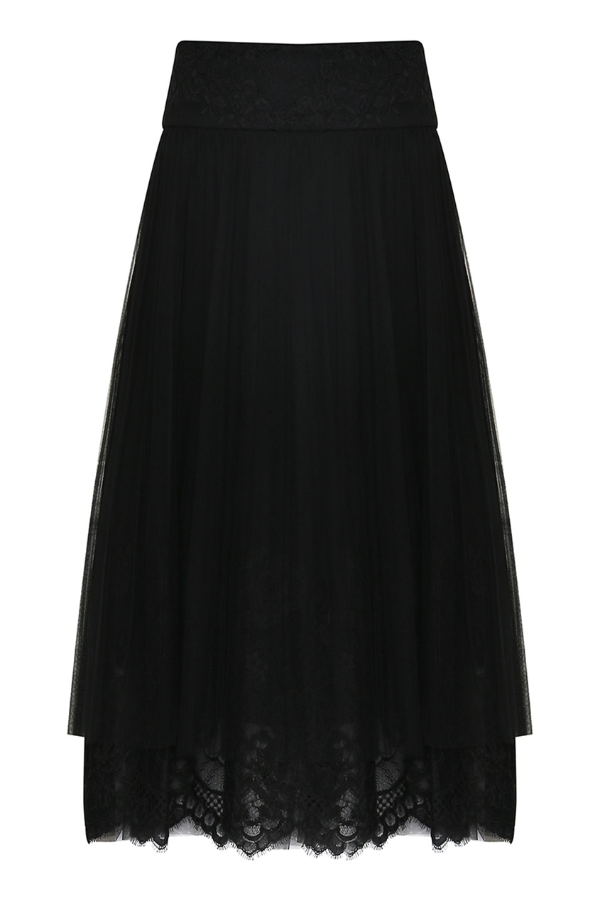 фото Черная миди-юбка с кружевом ermanno scervino