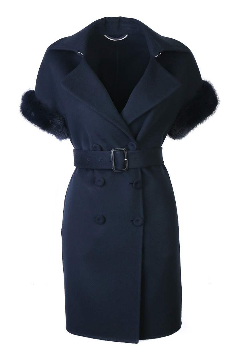 фото Синее шерстяное пальто с короткими рукавами ermanno scervino