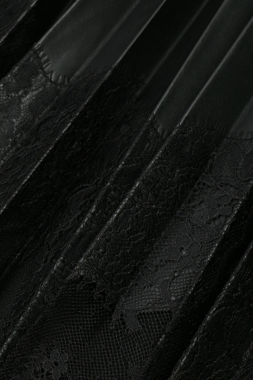 фото Черная кожаная юбка с кружевом ermanno scervino