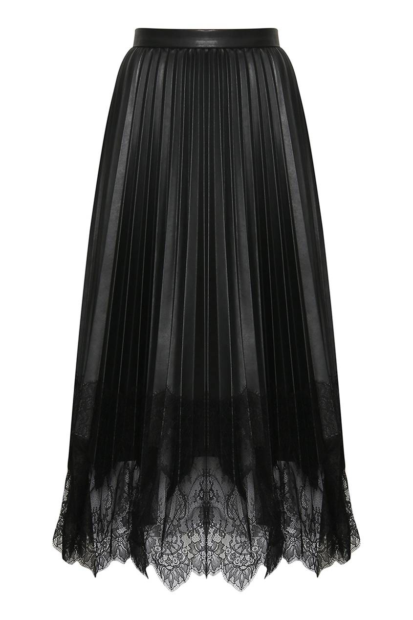 фото Черная кожаная юбка с кружевом ermanno scervino