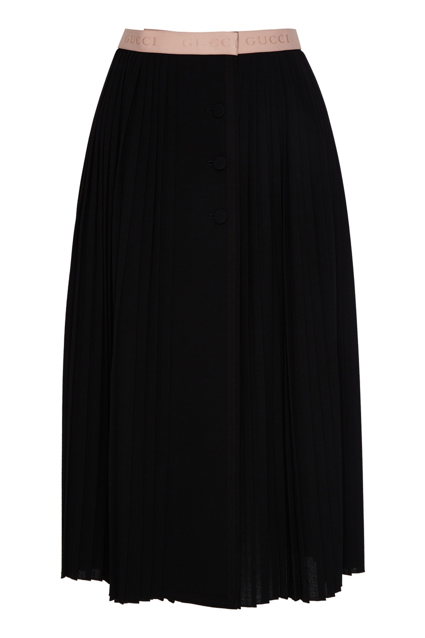 фото Черная плиссированная юбка с контрастной отделкой gucci