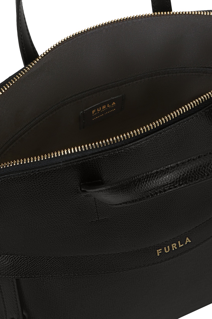 фото Черная вместительная сумка furla piper из кожи