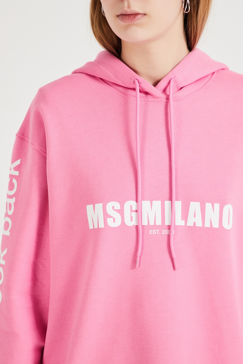 фото Розовое худи с белым логотипом msgm