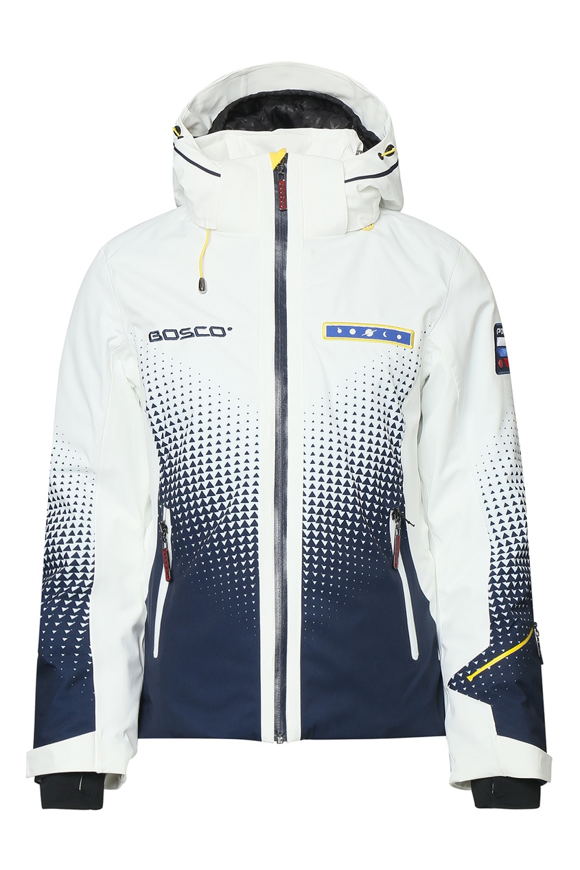 фото Белая горнолыжная куртка с геометричным узором bosco