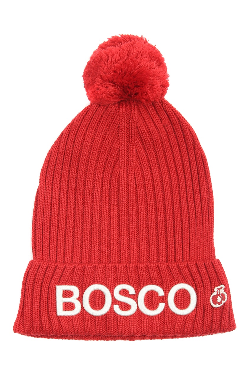 фото Красная шапка из шерсти с аппликацией bosco