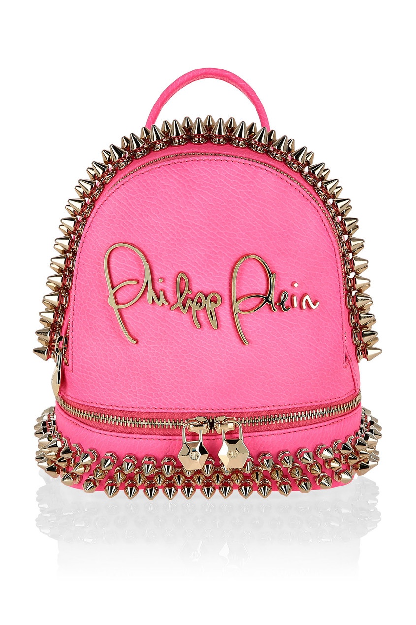фото Розовый рюкзак с золотистой фурнитурой philipp plein