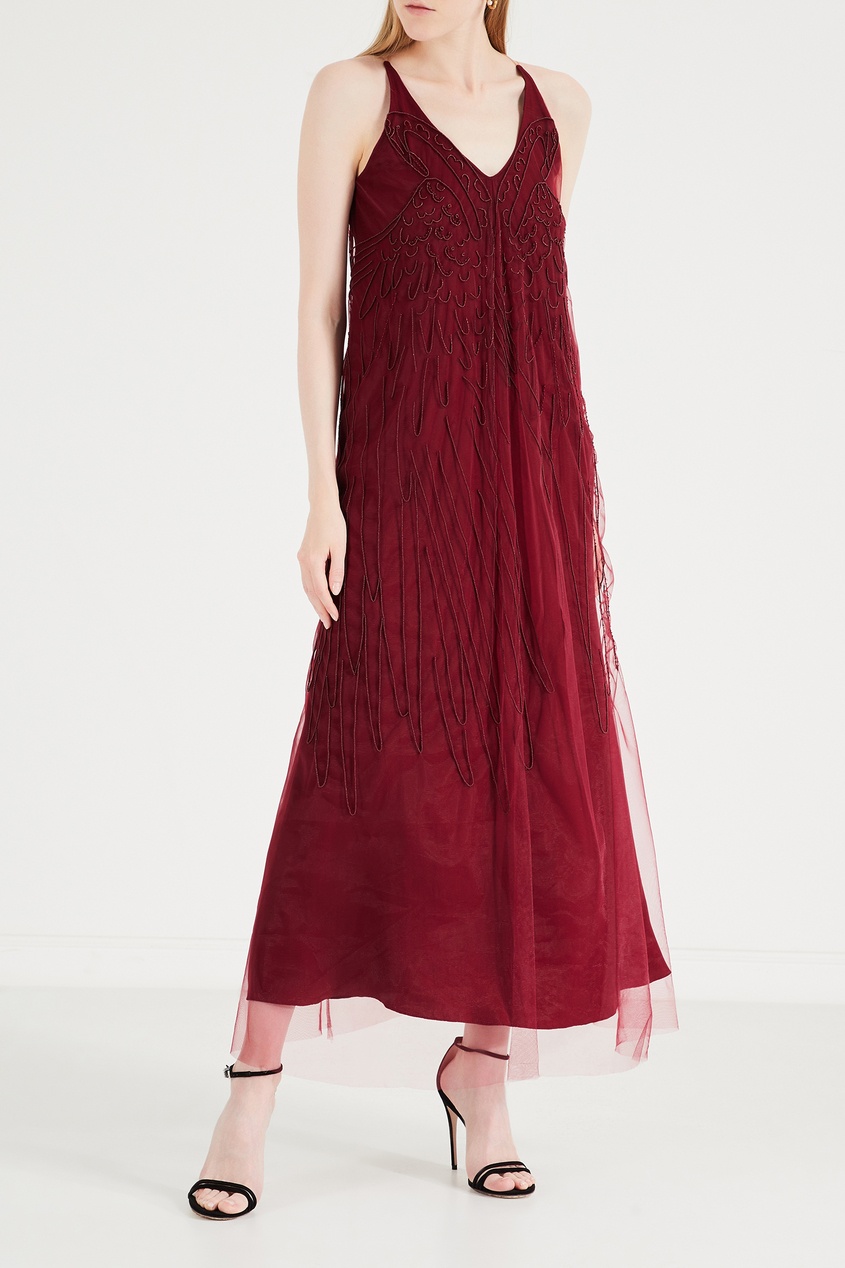фото Бордовое платье с бисерной вышивкой alena akhmadullina