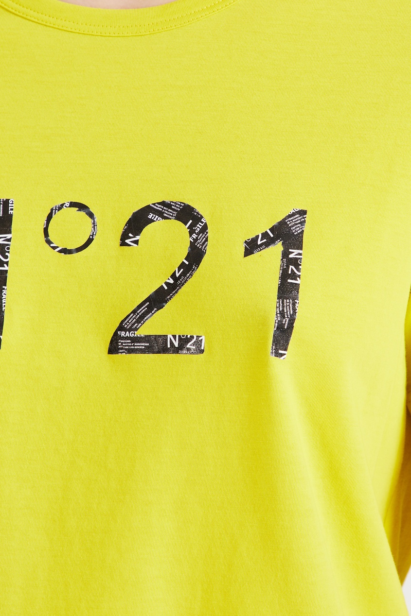 фото Желтая футболка с принтованным логотипом no.21