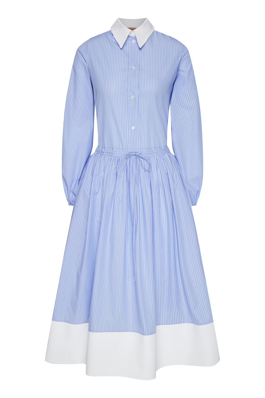 фото Голубое платье-рубашка с узором в полоску no.21