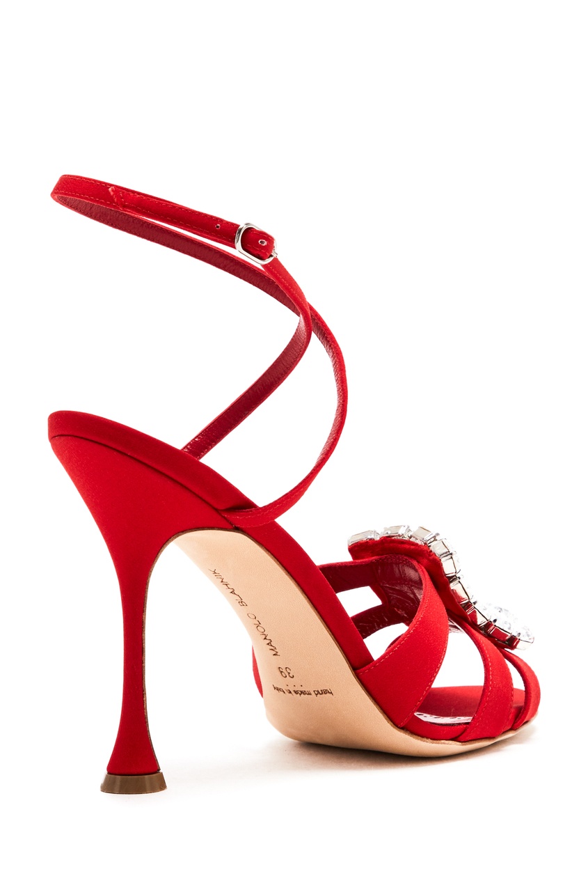 фото Красные босоножки с кристаллами ticuna 105 manolo blahnik