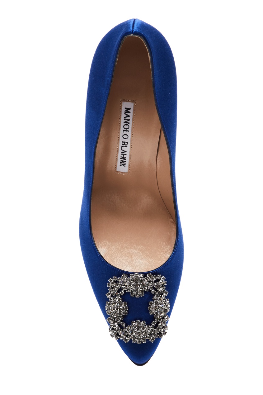 фото Синие атласные туфли с кристаллами hangisi 105 manolo blahnik