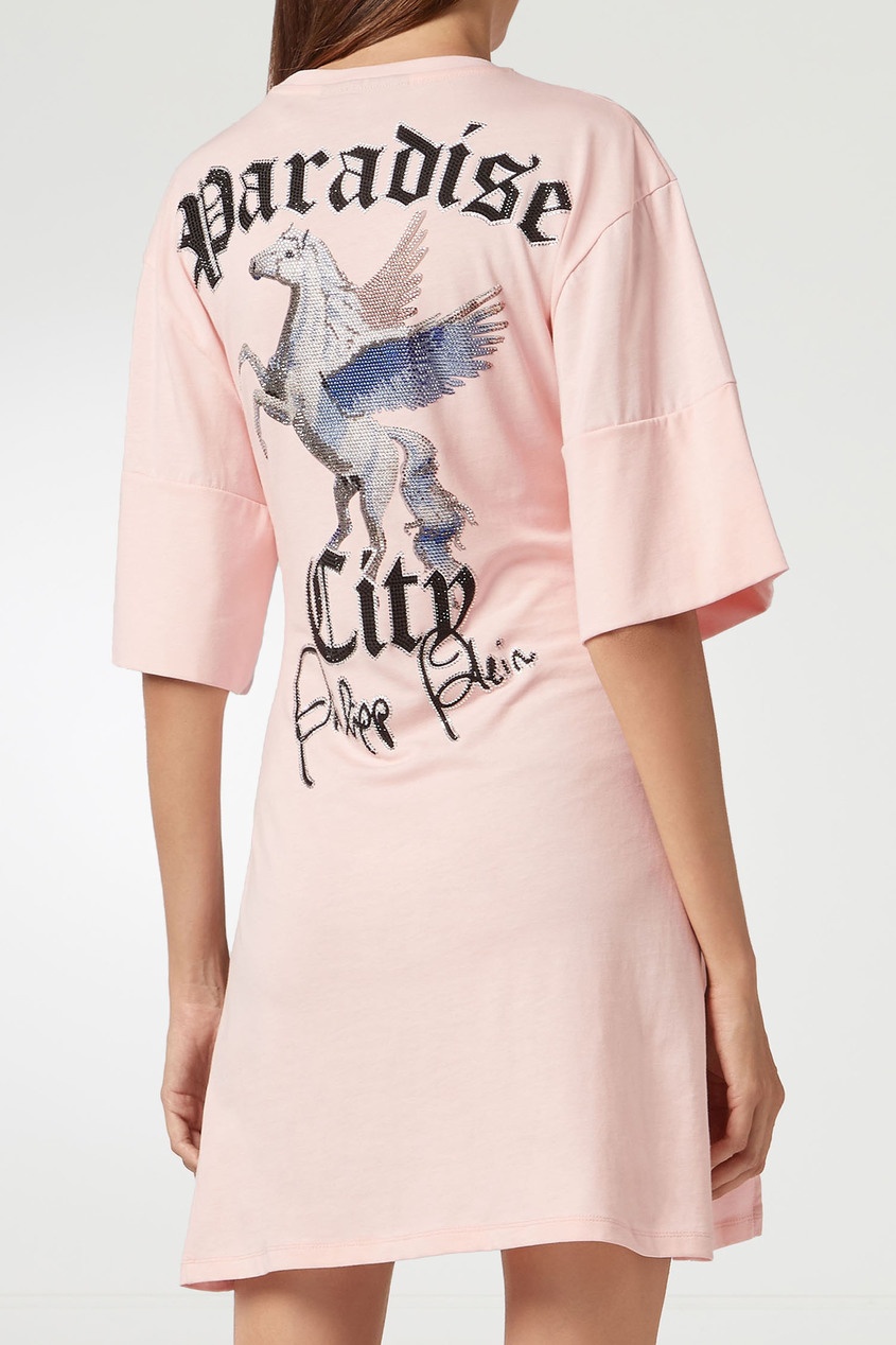 фото Розовое мини-платье с пегасом philipp plein