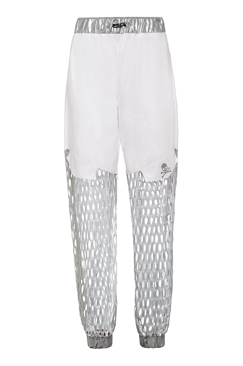 фото Белые спортивные брюки со вставками из сетки philipp plein