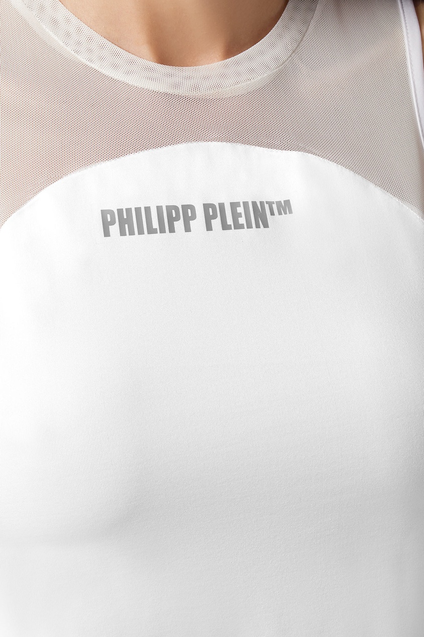 фото Белый топ со вставками из тюля philipp plein