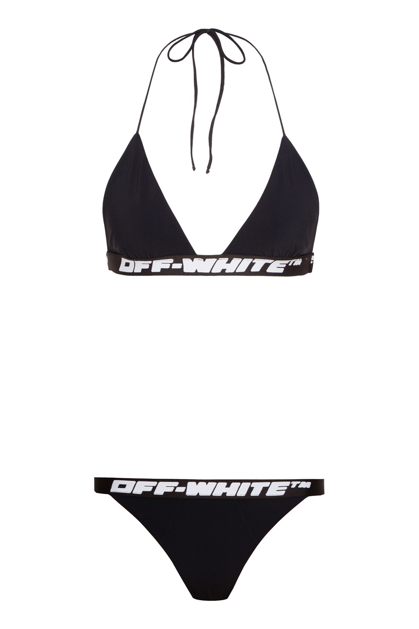 фото Черное бикини с белыми логотипами off-white