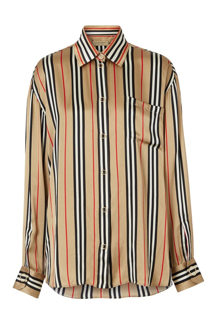 Атласная рубашка в полоску Burberry бежевого цвета