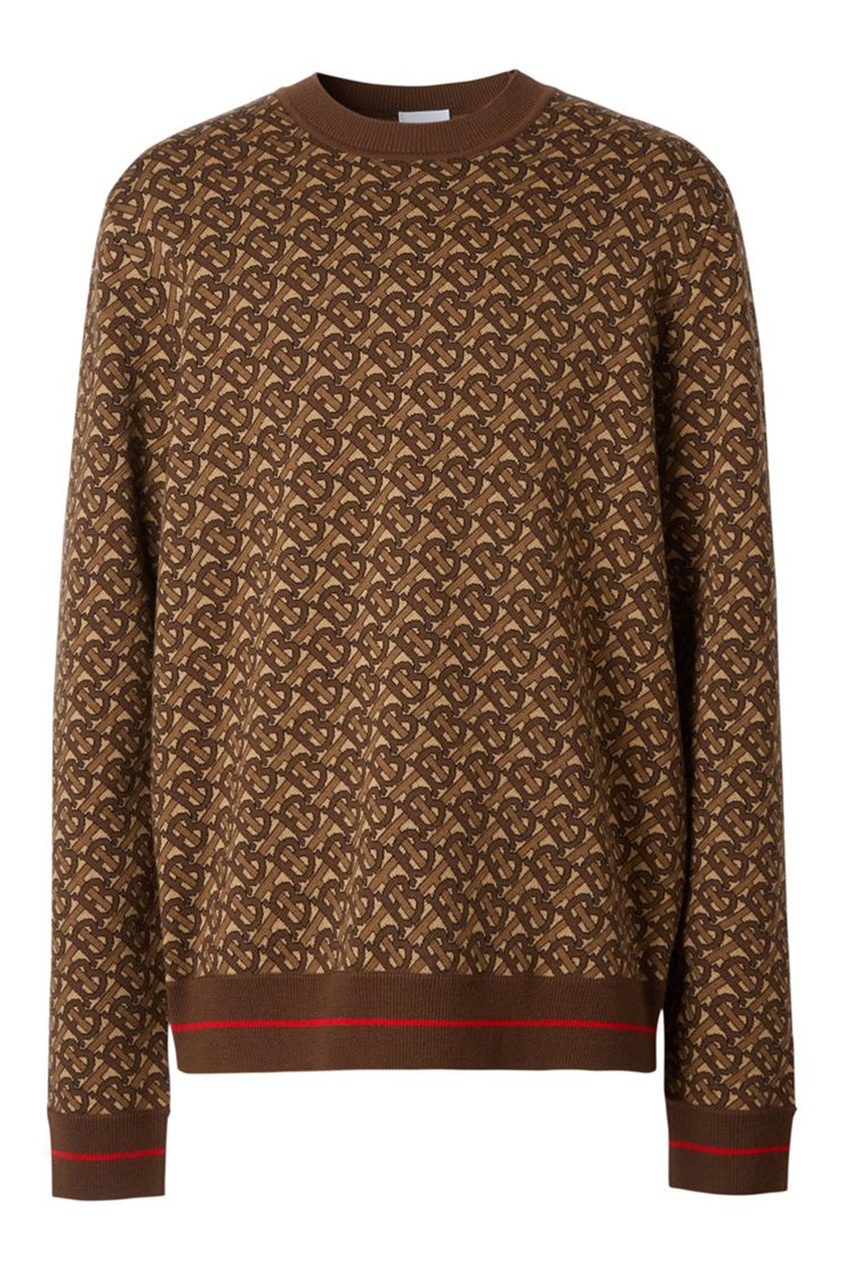 фото Коричневый пуловер с логотипами burberry