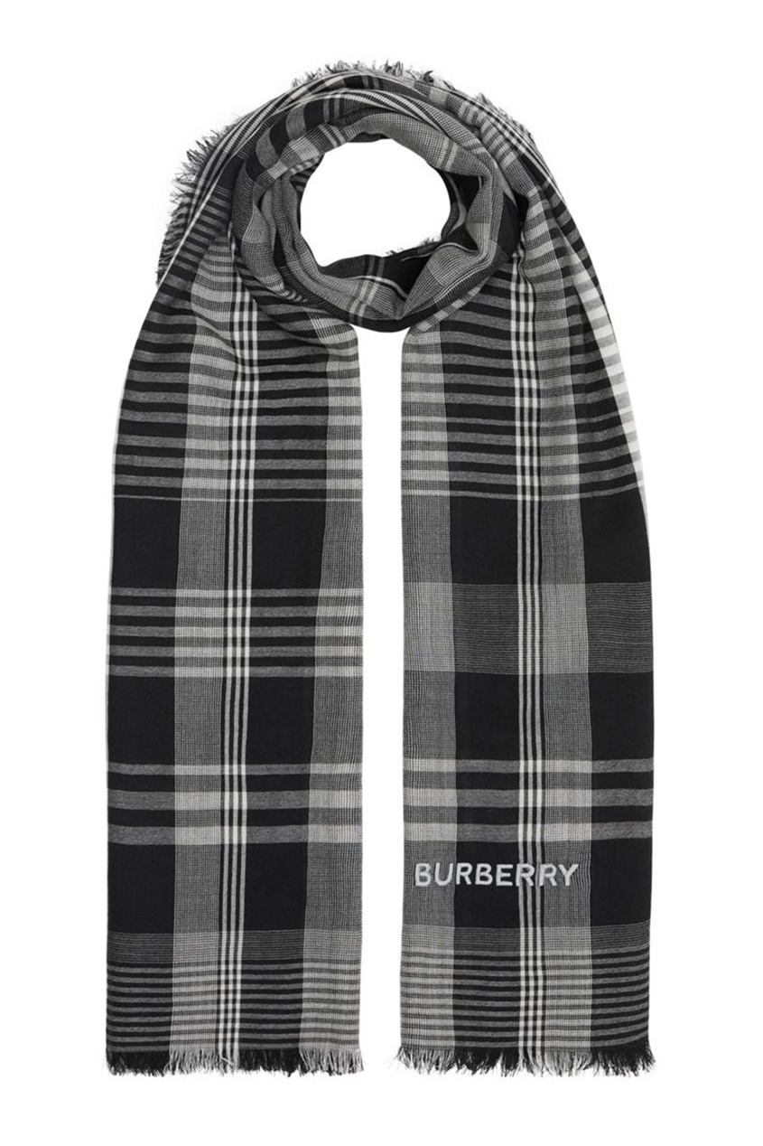 фото Графитовый клетчатый шарф burberry