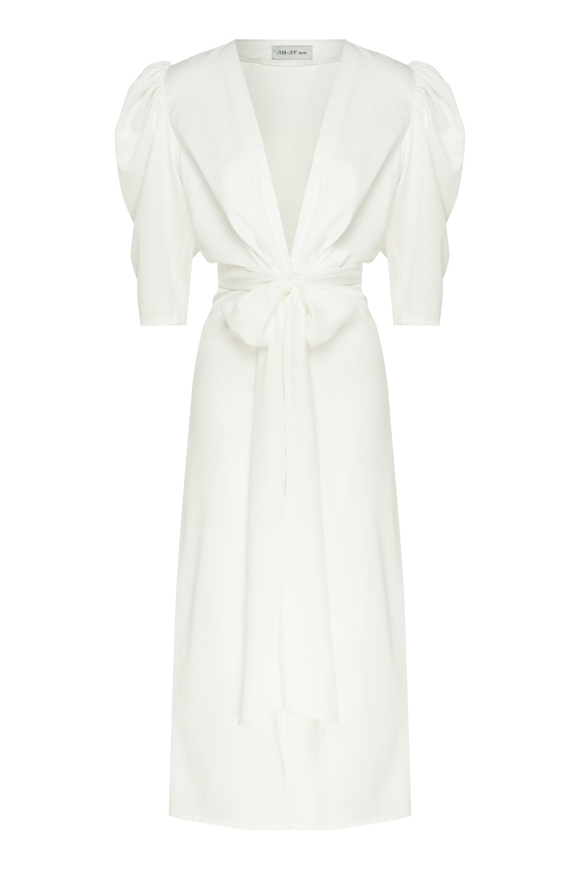 фото Белое платье миди с поясом ли-лу