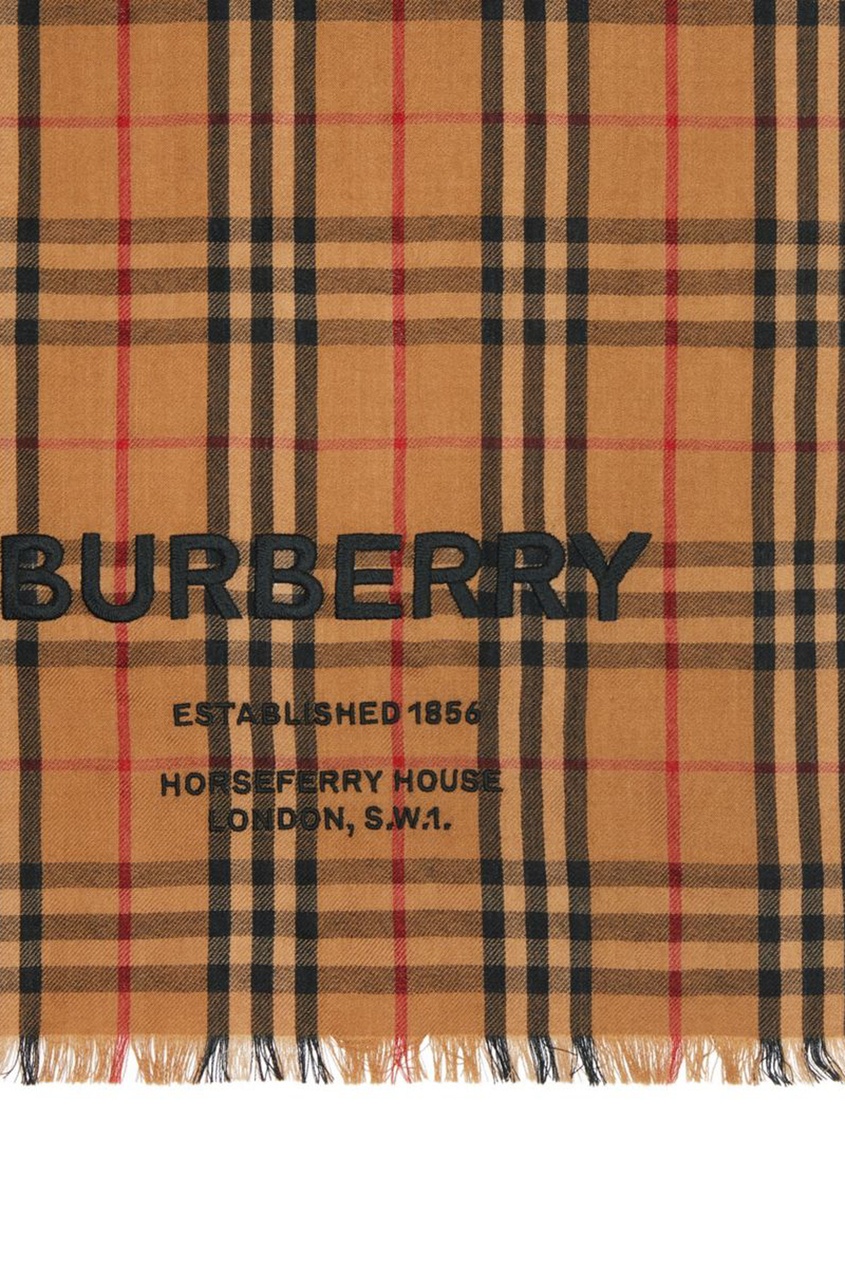 фото Коричневый шарф с вышитым логотипом burberry