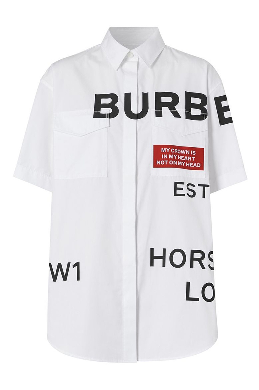 Рубашка с черными надписями Burberry белого цвета