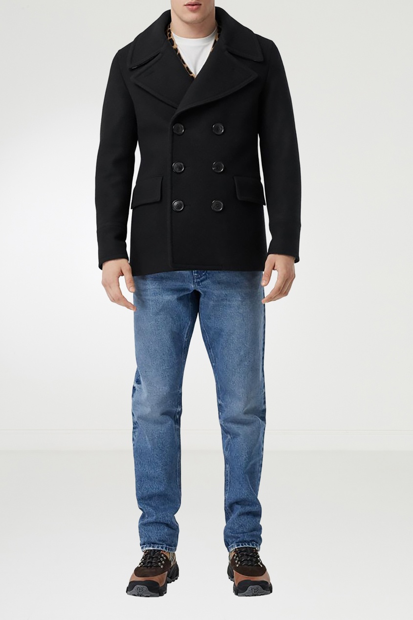 фото Черное двубортное пальто burberry
