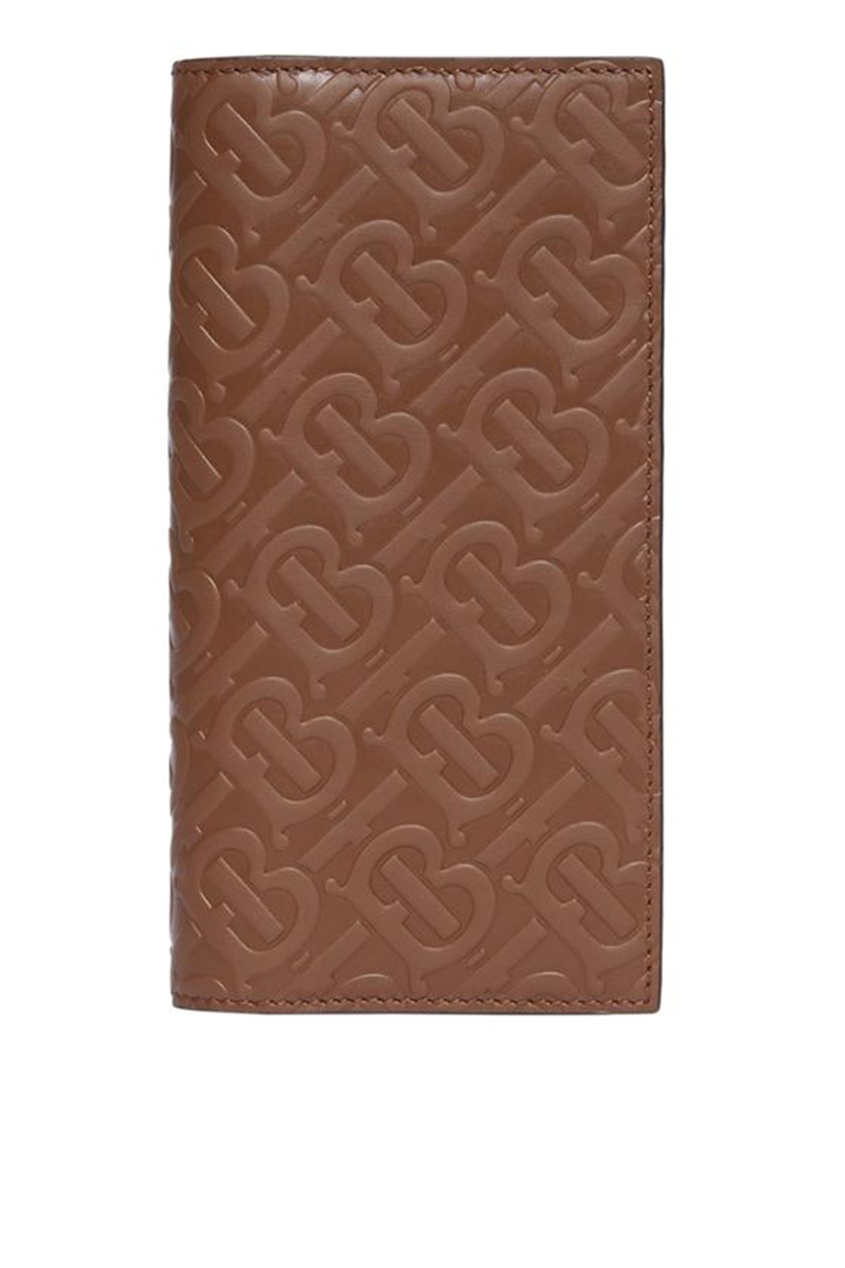фото Кожаное портмоне коричневого цвета с тиснением burberry