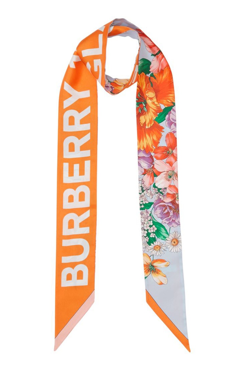 фото Узкий шелковый шарф с цветочным принтом burberry