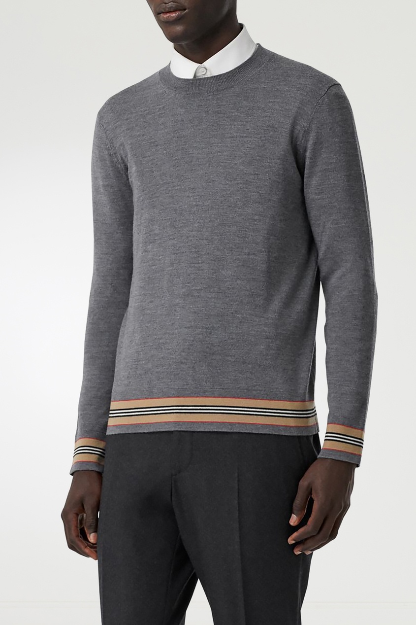 фото Серый пуловер с контрастными манжетами burberry