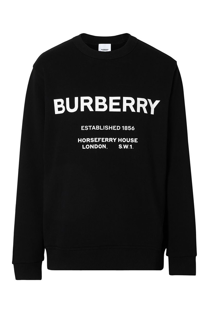 фото Черная толстовка с белым принтом burberry