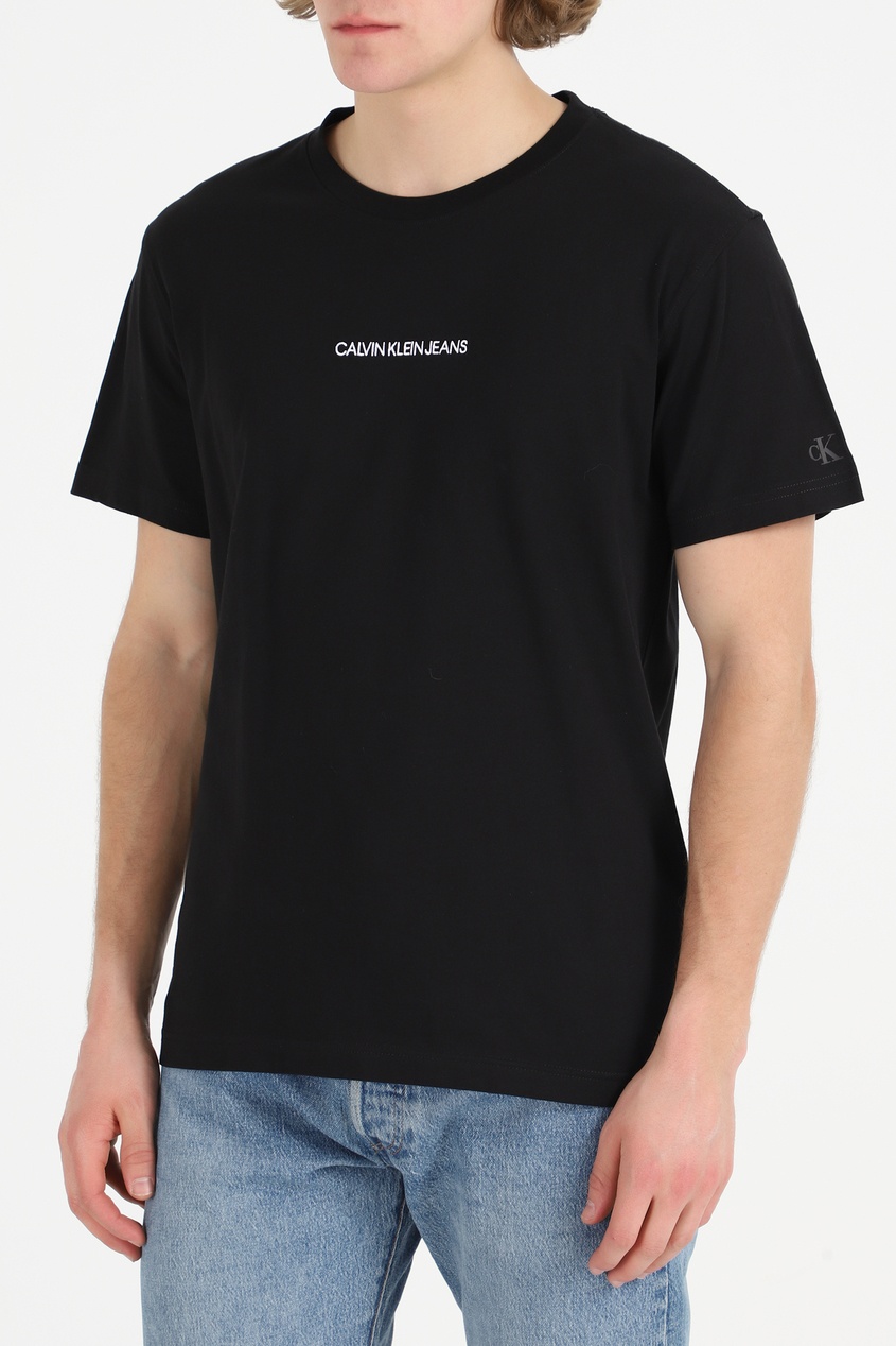 фото Черная хлопковая футболка с логотипом calvin klein
