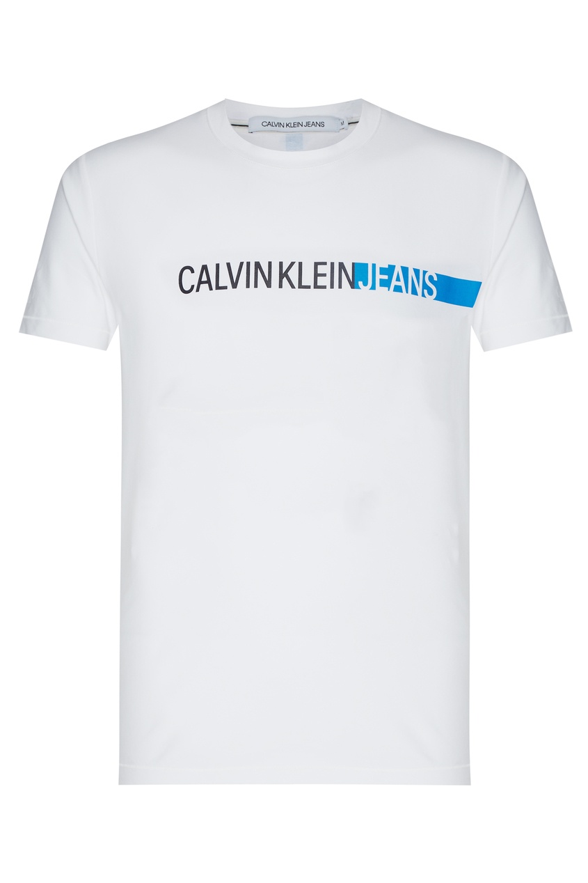 фото Белая трикотажная футболка с логотипом calvin klein