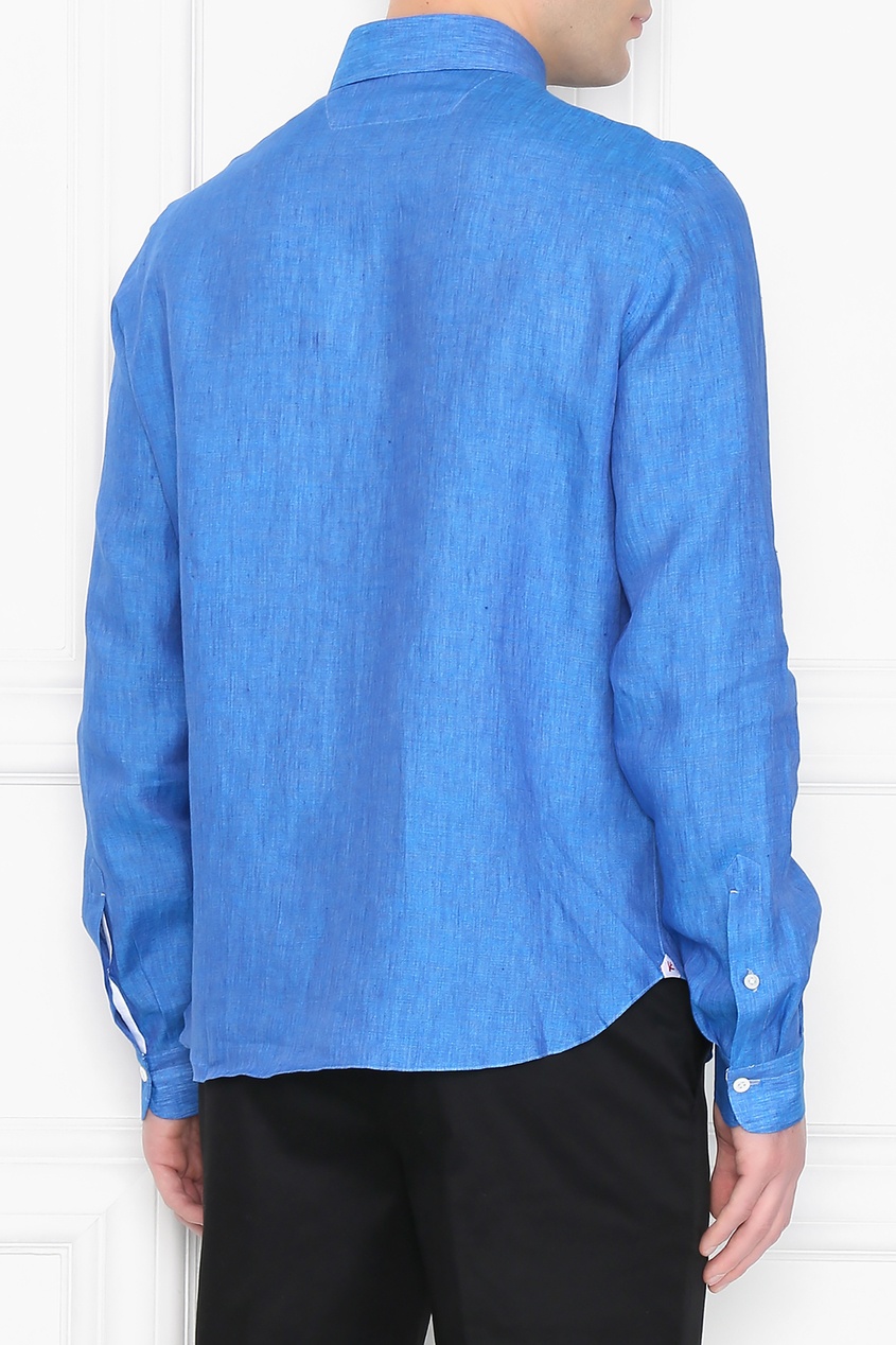 фото Голубая льняная рубашка isaia