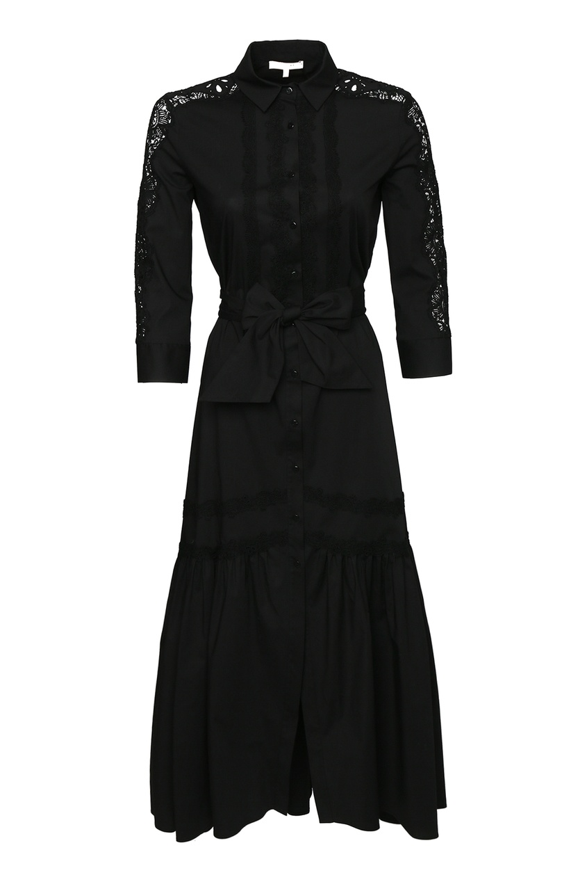фото Черное платье-рубашка с кружевом ermanno scervino