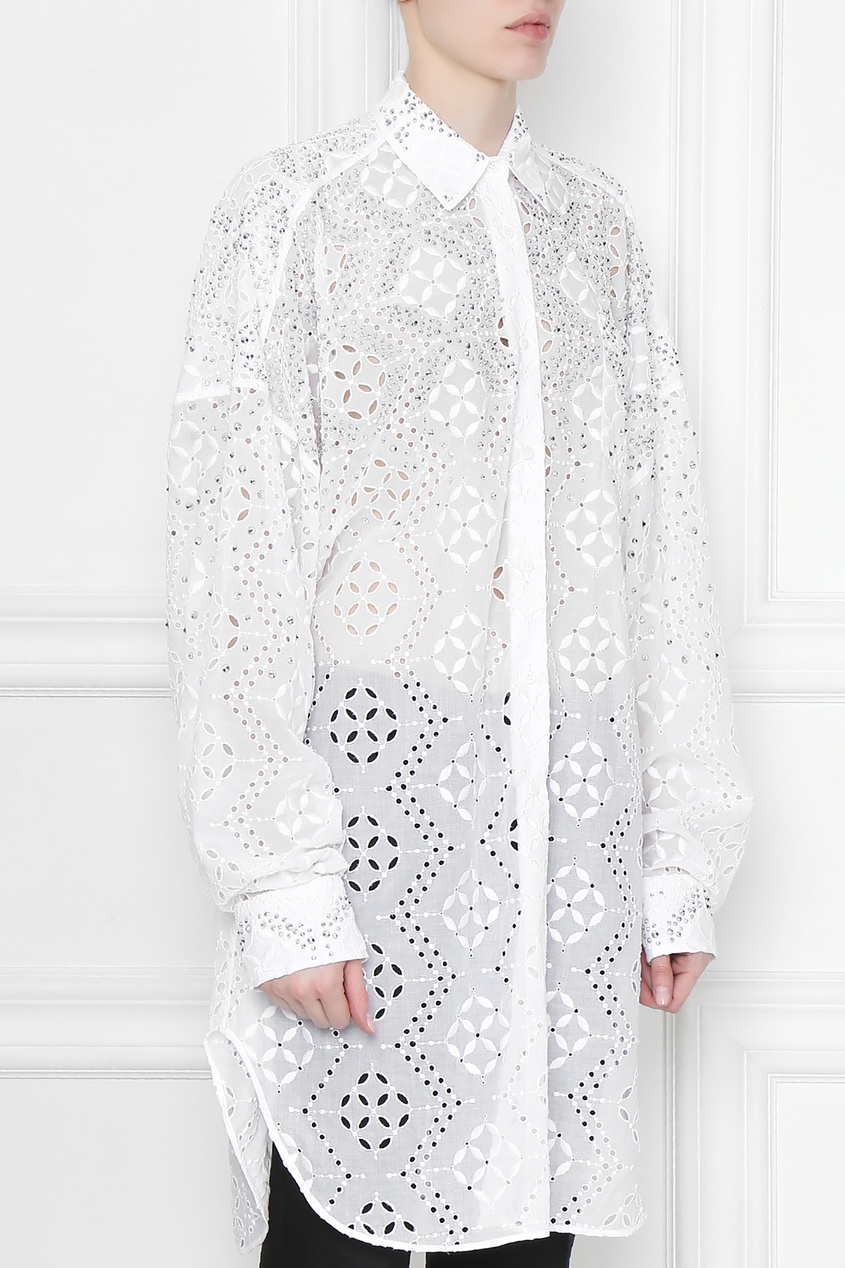 фото Белое платье-рубашка с кристаллами ermanno scervino
